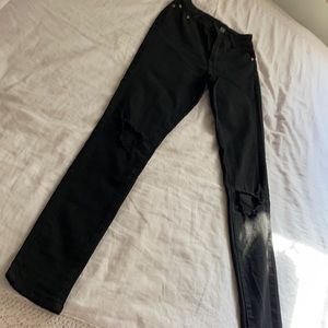 High waist knee tear black jeans